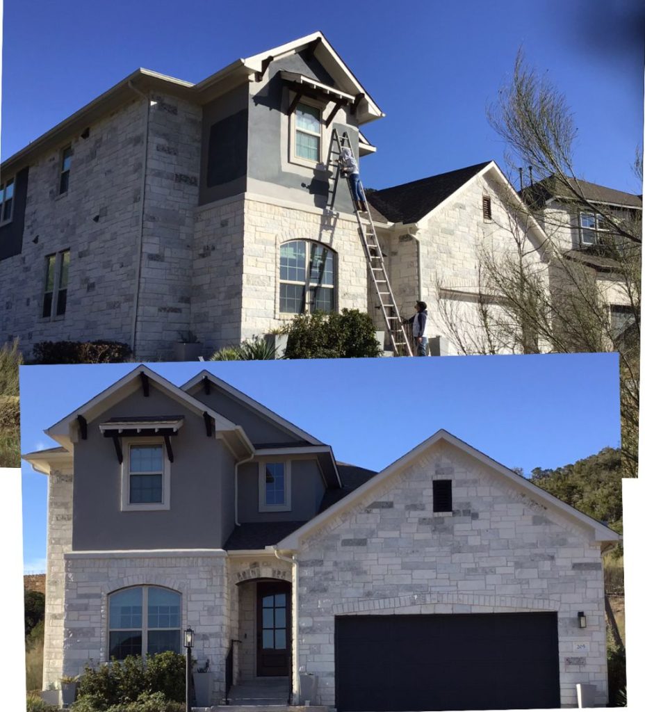 Modern Gray Exterior Paint Job on Beautiful Stone House