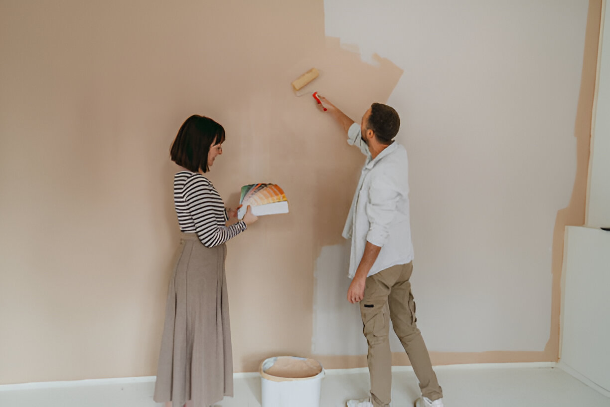 Couple renovating and choosing paint colors for their home
