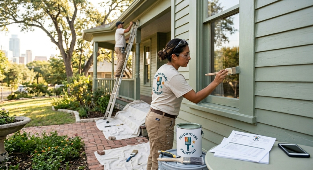 Exterior house painting by professional painters in Austin, TX.